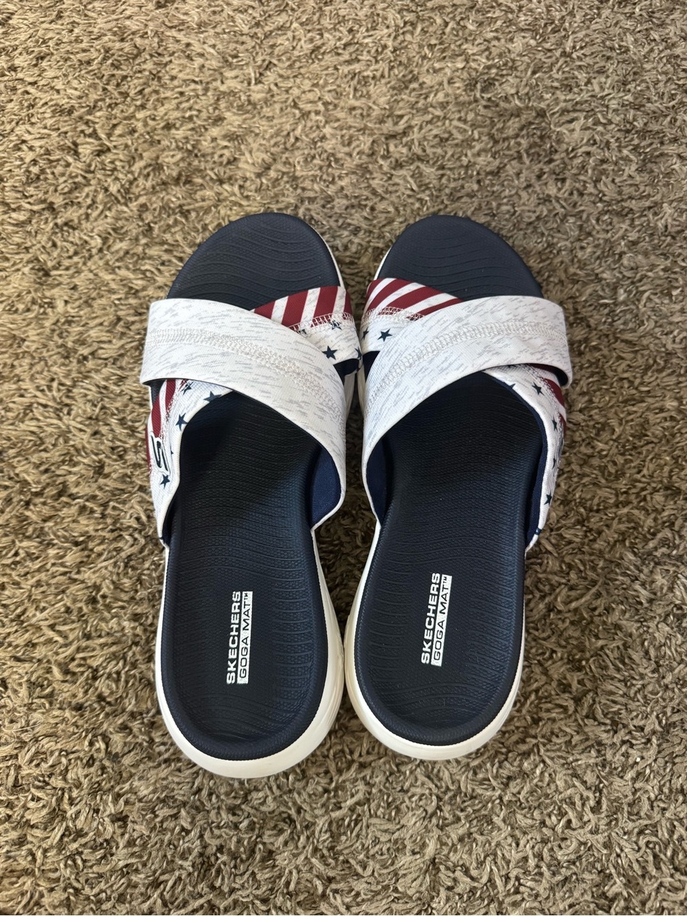 Skechers Navy, White & Red Crossband Slide Sandals - Picture 3 of 6